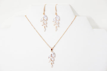 Cubic Zirconia Diamond/ Crystal Leaves, Long Bridal Jewelry, Bridal Earrings And Necklace, Crystal Bridal Earrings, Statement Earrings Cz